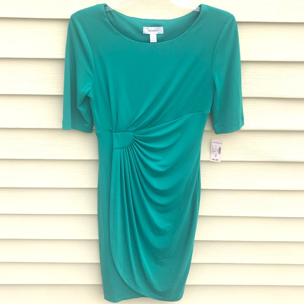 Dressbarn Kelly Green Mock Wrap Short Sleeve Dress - Picture 1 of 7